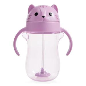image:imageMunchkin Any Angle Spill Proof Weighted Straw Trainer Cup Transition Sippy Cups for Toddlers and Babies Click Lock Technology amp Fun Cat Design 10 Ounce Purple