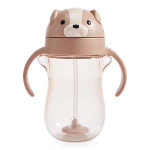 image:imageMunchkin Any Angle Spill Proof Weighted Straw Trainer Cup Transition Sippy Cups for Toddlers and Babies Click Lock Technology amp Fun Dog Design 10 Ounce Brown