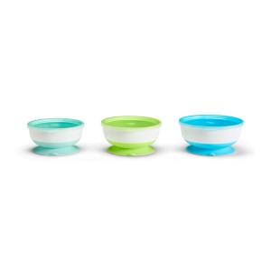 image:imageMunchkin Stay Put Suction Baby Bowls with Lids  Dishes for Babies and Toddlers SelfFeeding Bowl Set for Kids 6 Months 3 Pack BlueGreen