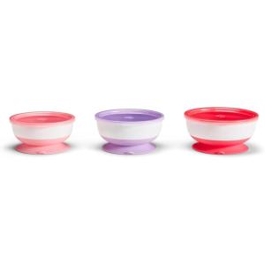 image:imageMunchkin Stay Put Munchkin Suction Baby Bowls with Lids  Dishes for Babies and Toddlers SelfFeeding Bowl Set for Kids 6 Months 3 Pack PinkPurple3pk with Lids PinkPurpleLight Pink